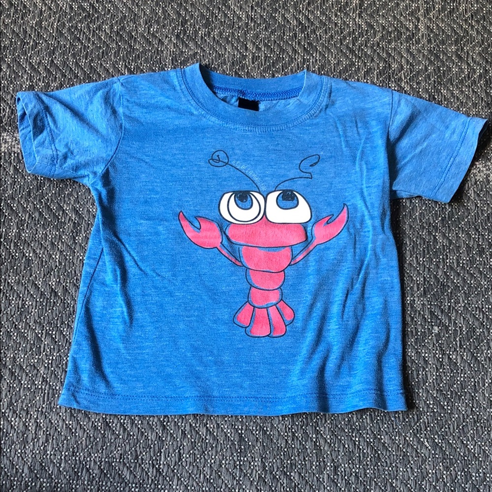 Blue Kids Tee with Pink Lobster Graphic
